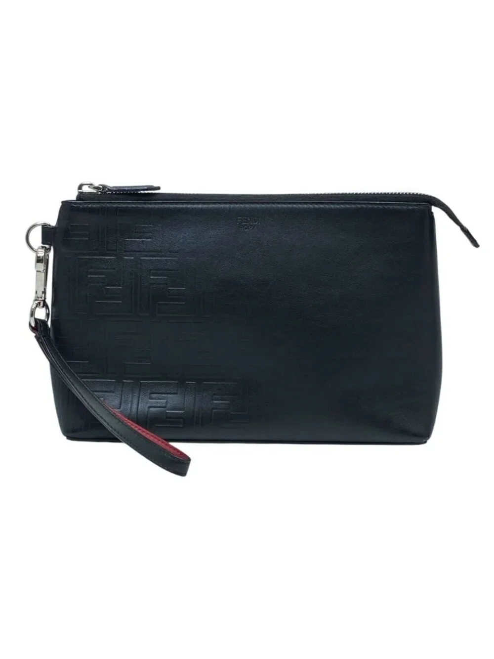 Fendi Clutch Pouch FF Logo Zucca Leather Black Lightweight Capacity